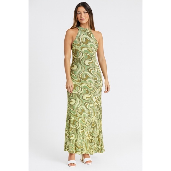 INDAH Ingrid Halter Maxi Imagine Green Swirl Wave - Picture 1 of 12